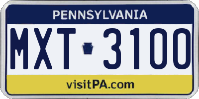 PA license plate MXT3100