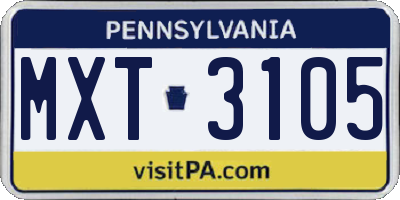 PA license plate MXT3105