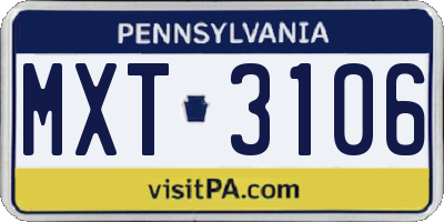 PA license plate MXT3106