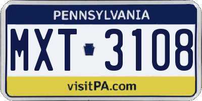 PA license plate MXT3108
