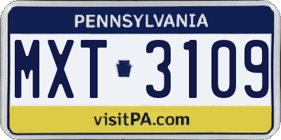 PA license plate MXT3109