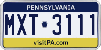 PA license plate MXT3111