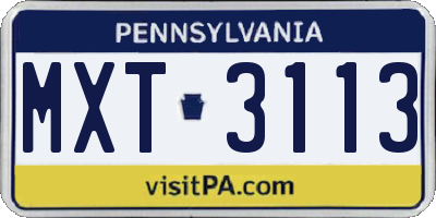 PA license plate MXT3113
