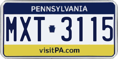 PA license plate MXT3115