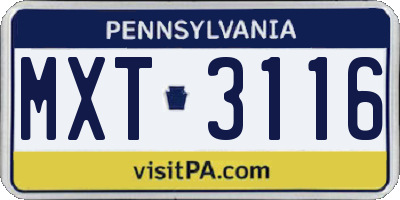 PA license plate MXT3116