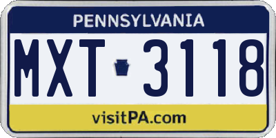 PA license plate MXT3118