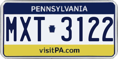 PA license plate MXT3122