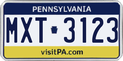 PA license plate MXT3123