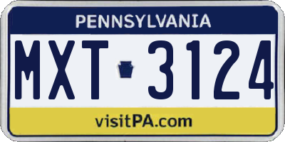 PA license plate MXT3124