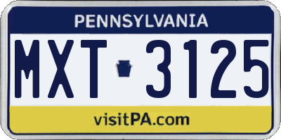 PA license plate MXT3125
