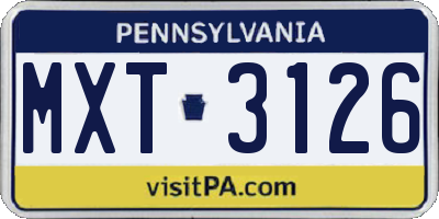 PA license plate MXT3126