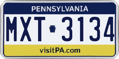 PA license plate MXT3134