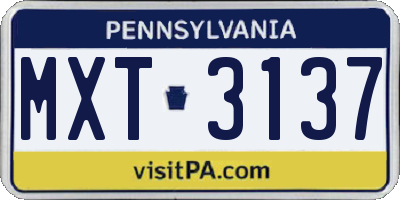 PA license plate MXT3137