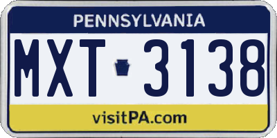PA license plate MXT3138