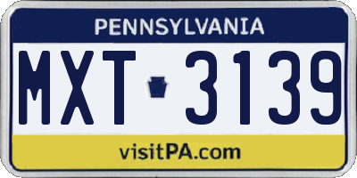PA license plate MXT3139