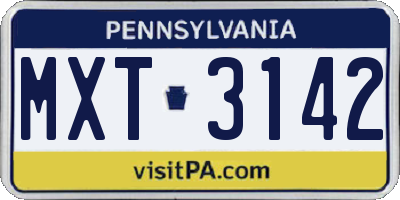 PA license plate MXT3142