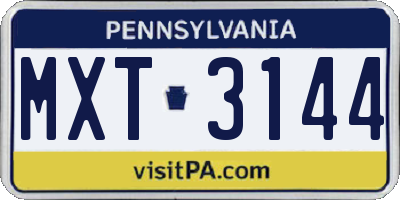 PA license plate MXT3144
