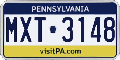 PA license plate MXT3148