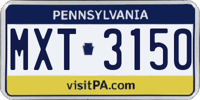 PA license plate MXT3150