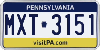 PA license plate MXT3151