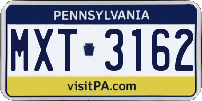 PA license plate MXT3162
