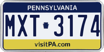 PA license plate MXT3174