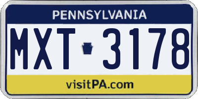 PA license plate MXT3178