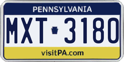 PA license plate MXT3180