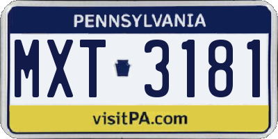 PA license plate MXT3181