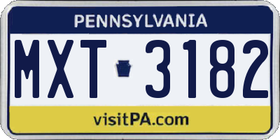PA license plate MXT3182