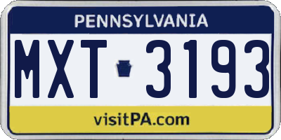 PA license plate MXT3193