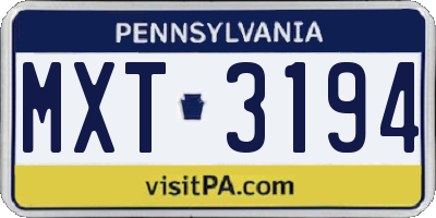 PA license plate MXT3194
