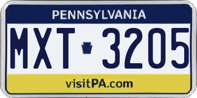 PA license plate MXT3205