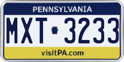 PA license plate MXT3233
