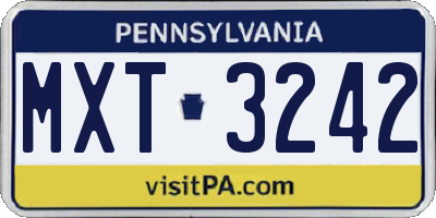 PA license plate MXT3242