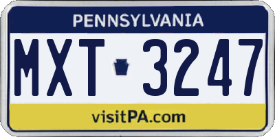PA license plate MXT3247