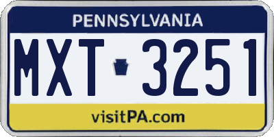 PA license plate MXT3251