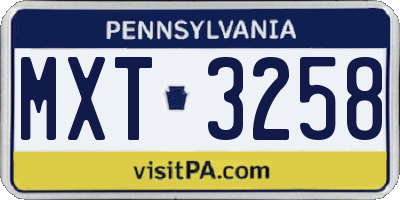 PA license plate MXT3258