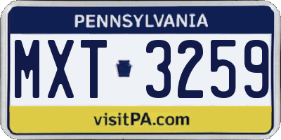 PA license plate MXT3259