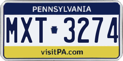 PA license plate MXT3274