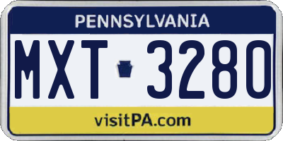 PA license plate MXT3280