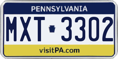 PA license plate MXT3302