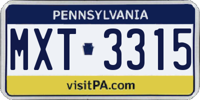PA license plate MXT3315