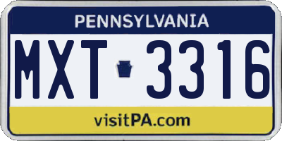 PA license plate MXT3316