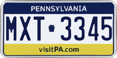 PA license plate MXT3345