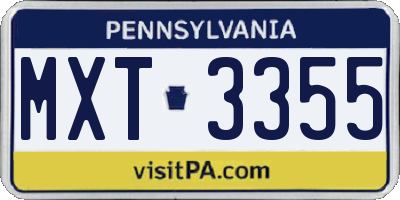 PA license plate MXT3355