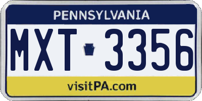 PA license plate MXT3356