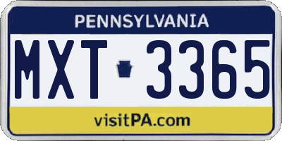 PA license plate MXT3365