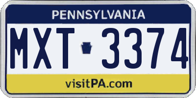 PA license plate MXT3374