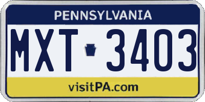 PA license plate MXT3403